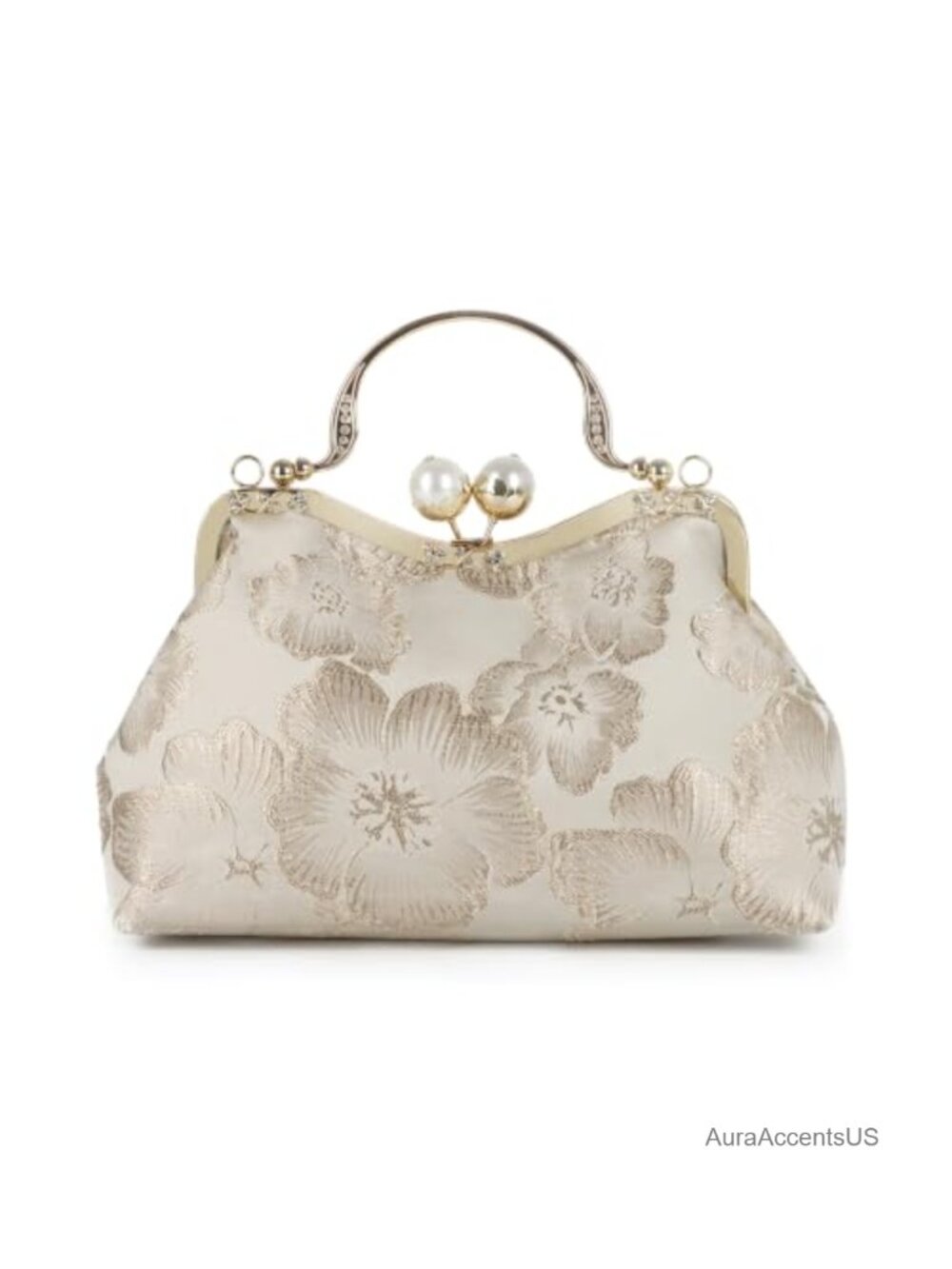 Floral Embroidered Clutch Purse Kiss Lock Evening Bag Rhinestone Pearl Shoulder